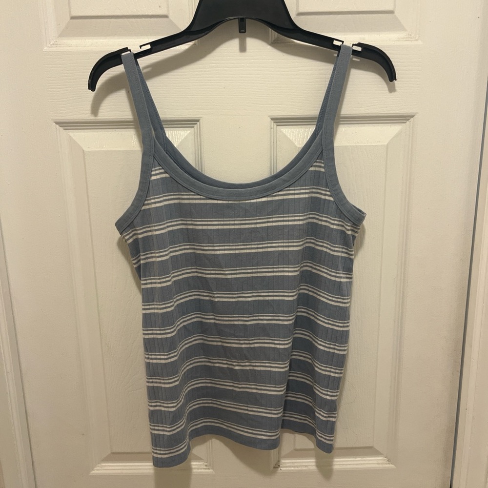 Aerie Blue and White Fitted Tank Top